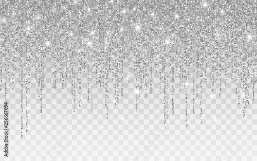 Silver glitter sparkle on a transparent background. Silver Vibrant background with twinkle lights. Vector illustration