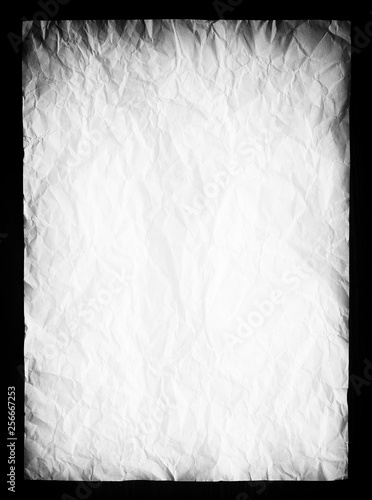 Blank creased crumpled paper texture background black frame ripped torn vintage posters / Space for text