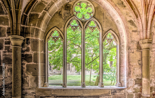 stone window arch in hallway of monastery maulbronn