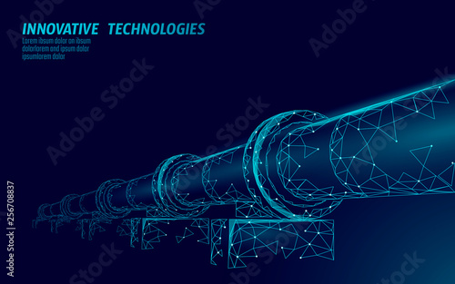 Oil pipeline low poly business concept. Finance economy polygonal petrol production. Petroleum fuel industry transportation line connection dots blue vector illustration