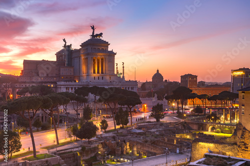 Altar of the Fatherland at sunrise, Rome, Italy