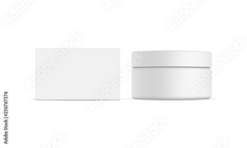 Cosmetic jar with packaging box mockup isolated on white background - front view. Vector illustration