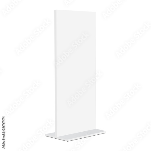 Advertising totem mockup isolated on white background - half side view. Vector illustration