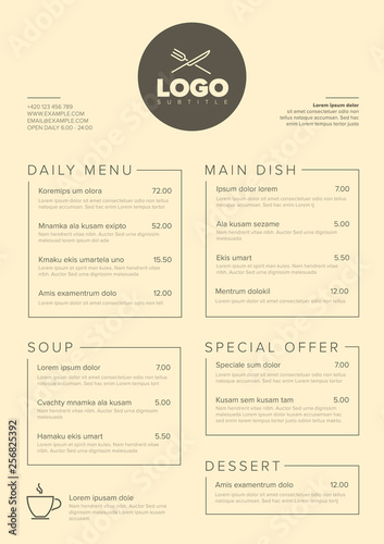 Modern minimalistic restaurant menu template