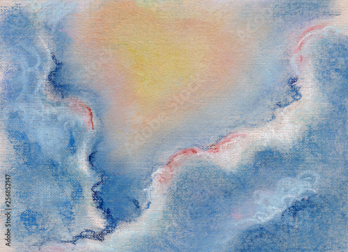 Between clouds. Abstract landscape background drawing by pastel