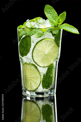 Mojito cocktail on black background