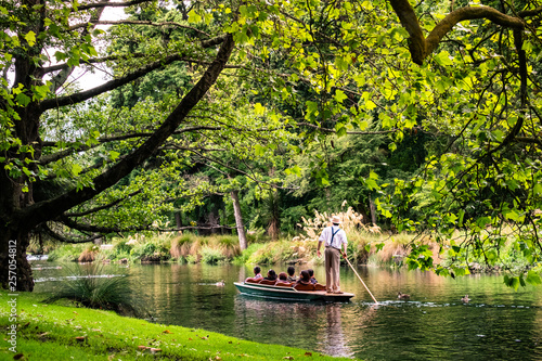 2018, DEC 22 - New Zealand, Christchurch, People are enjoing on the boat on the river in Botanic garden.