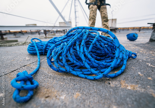 Blue rope for industrial mountaineering