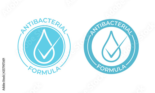 Antibacterial vector icon. Anti bacterial formula sign, hand soap and chemical products package seal