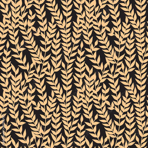 Floral seamless pattern with leaves. Plant texture for fabric, wrapping, wallpaper and paper. Trendy golden luxury background, vector.