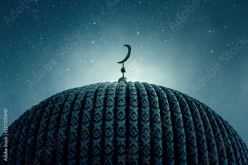 Dome of an old Mosque in the Night with stars on the Sky