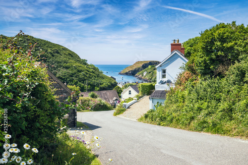 Welsh Coastal Village at Bright Sunny Day