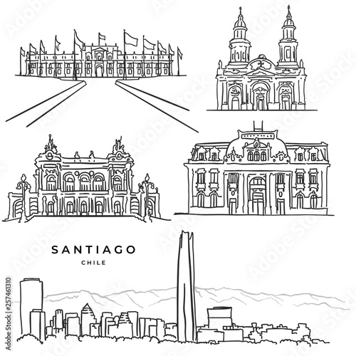 Santiago Chile famous architecture hand drawn icons