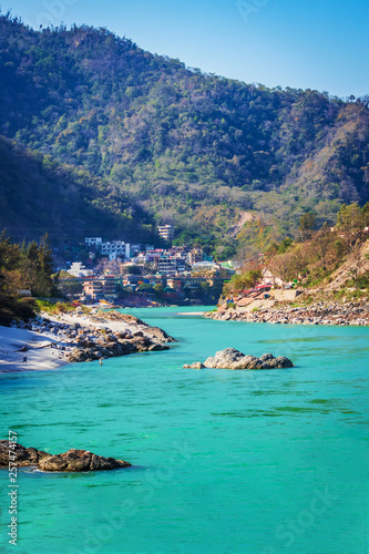 River Ganga in Rishikesh tourist place India with city view in background 