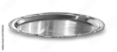 empty silver tray isolated on white