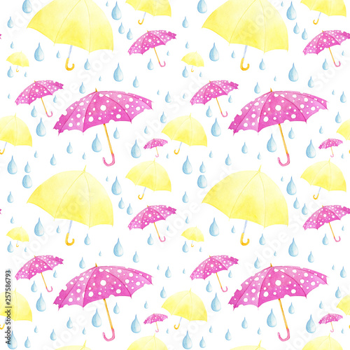 Pattern with umbrellas and drops