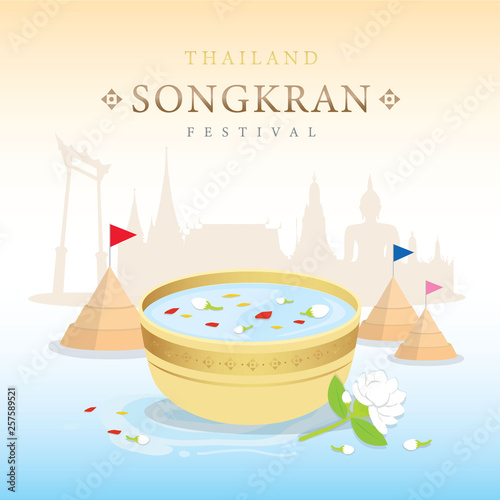 Songkran Festival Water Splash of Thailand, Thai Traditional Design Background Vector