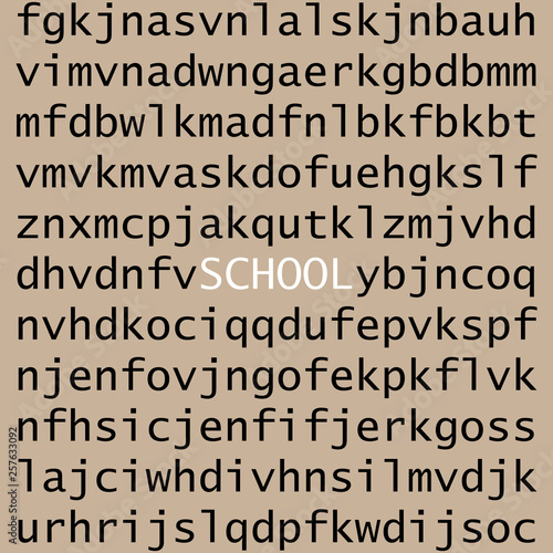 Pattern from English letters and an inscription school. Vector of a background from the English alphabet and the word school.