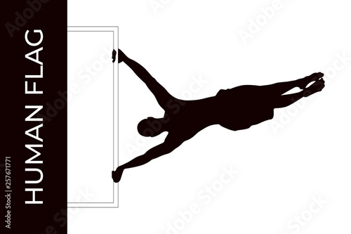 Male athlete silhouette doing calisthenics human flag exercise isolated on white background. Functional training with own weight. Street workout training. Vector illustration for web and printing.
