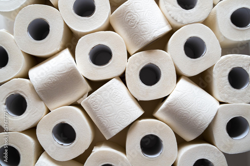 lots of toilet paper rolls. soft hygienic paper. close up
