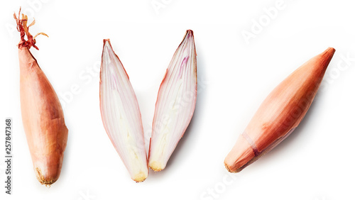 Set of shallot onions top view isolated on white background