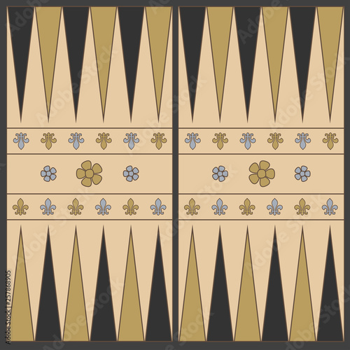 Backgammon playing field in the medieval style In shades of brown. Vector graphics in flat style.