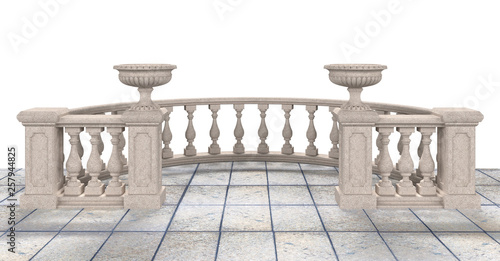 Semicircular balustrade with vases - illustration 3D rendering