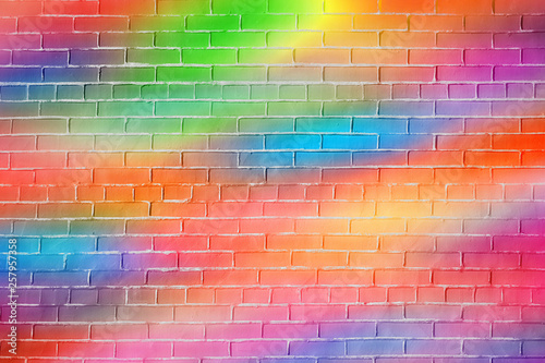 Bright rainbow colored brick wall