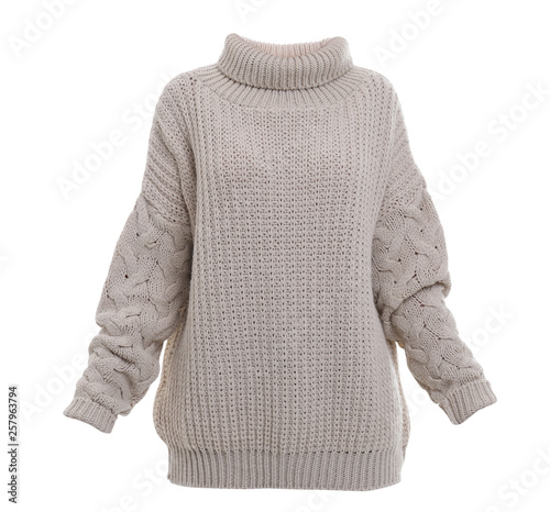 Stylish warm female sweater on white background