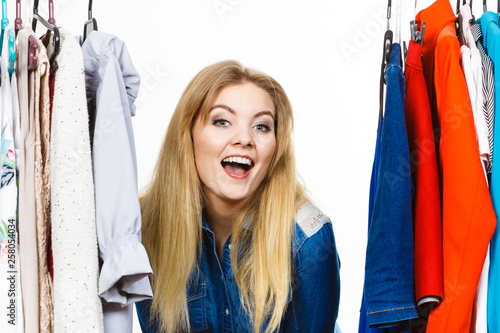 Happy woman clothes shopping