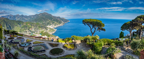 Sightseeing Villa Rufolo and it's gardens in Ravello mountaintop setting on Italy's most beautiful coastline, Ravello, Italy