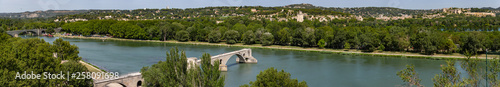 Panoramic view of Fort Saint-Andre in Avignon, France, withthe famous Avignon bridge in the foreground