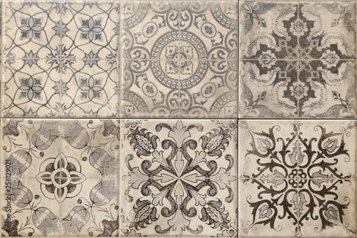 Ceramic wall and floor tiles, talavera pattern, ajulejo artwork, ethnic background