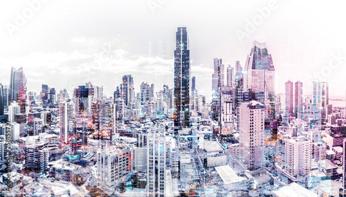 city skyline aerial abstract cityscape modern city background -