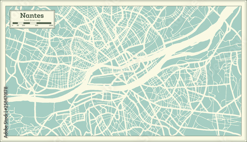 Nantes France City Map in Retro Style. Outline Map.