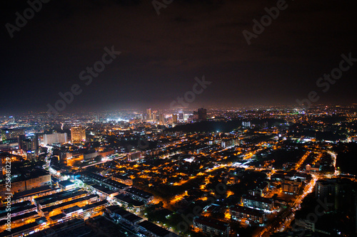 Top view of Malacca town at night. Wide angle view, some acceptable digital noise and grain. 