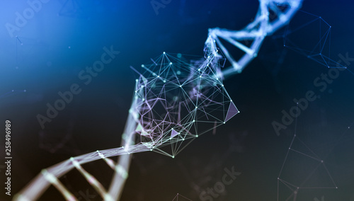 close up view of a dna double helix, dna damage, concept of disorder or genetic mutation (3d render)