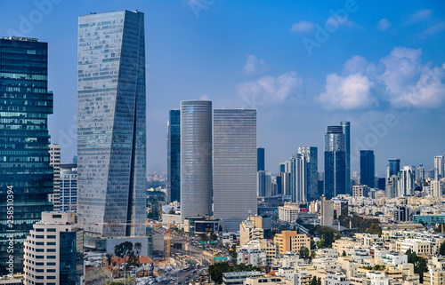 Aerial cityscape of Tel Aviv skyscrapers, Israel