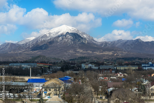 View of the mountain Beshtau near the city of Pyatigorsk in the Stavropol region. Spring 2019.
