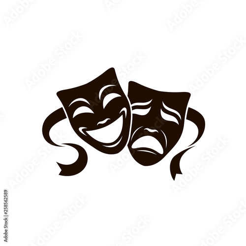 illustration of comedy and tragedy theatrical masks isolated on white background