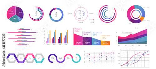 Editable Infographic Templates. Use in corporate report, marketing, annual report. Network management data screen with charts, diagrams. Hud vector interface