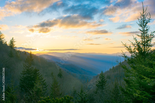 Morning sunrise over the Oconaluftee Valley in the Great Smoky Mountains National Park