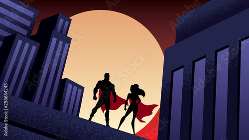 Superhero Couple City Night