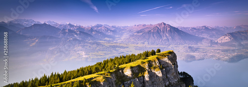 Panoramic view of idyllic mountain landscape in the Alps, Switzerland, autumn