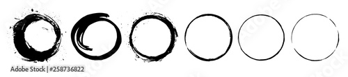 Abstract black paint brushstroke circles pack. Enso zen ink brush style symbol set.
