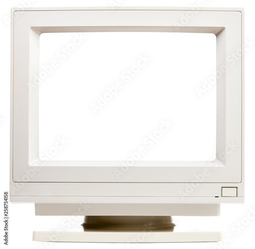 Old CRT computer monitor with cutout screen isolated on white