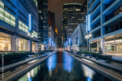 Main Street Square at night, in downtown Houston, Texas