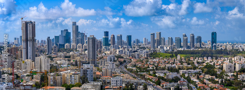 Panoramic cityscape of Tel Aviv skyscrapers, Israel