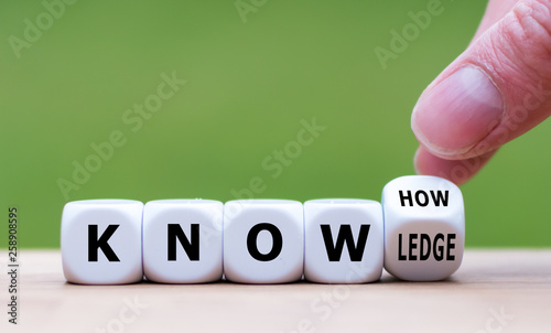 To have know-how or to have knowledge. Hand turns a dice and changes the word "know-how" to "knowledge".