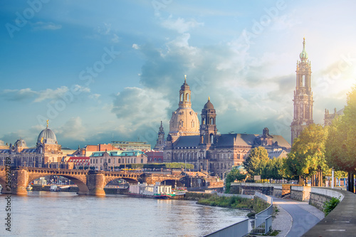 Cityscape Of Dresden At Elbe River And Augustus Bridge, Dresden, Saxony, Germany